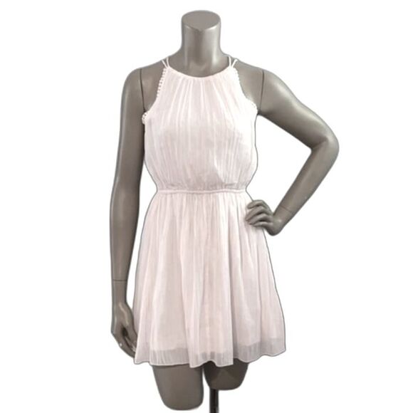 Abercrombie & Fitch Ivory White Gauzy Halter Sleeveless Strappy Mini Dress Sz S - Picture 1 of 16
